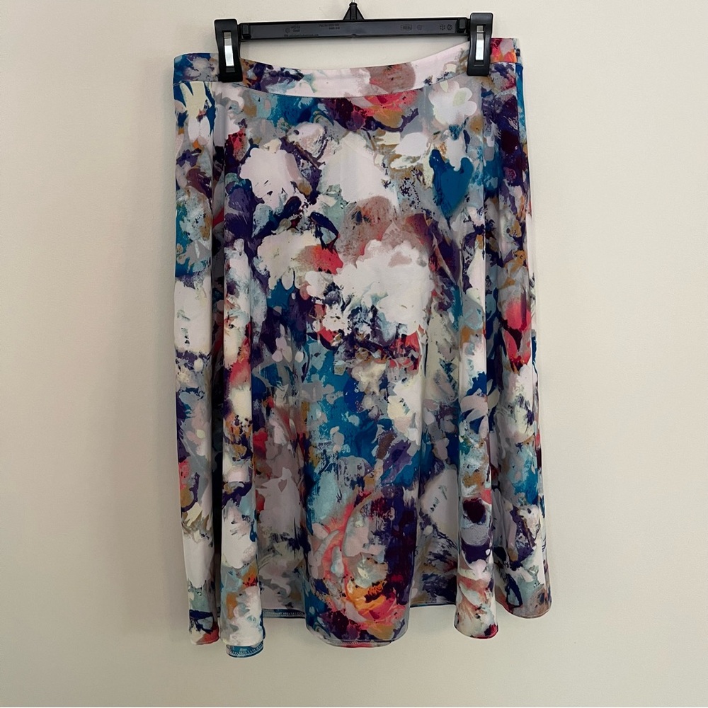 Watercolor print midi flare skirt